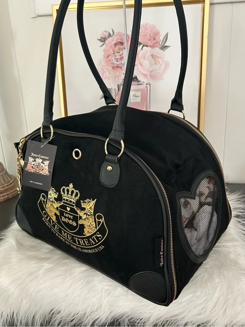 Juicy Couture Black Gold Dog Cat Pet Carrier Tote Bag Duffle NWT